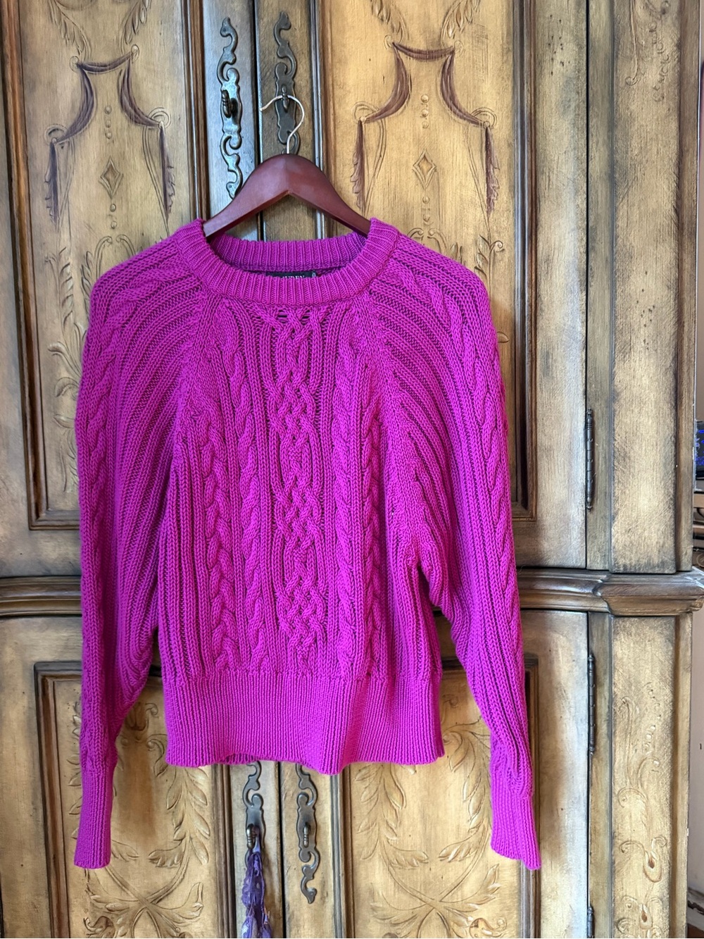 Ralph Lauren Fuchsia Cable-Knit Crewneck Sweater